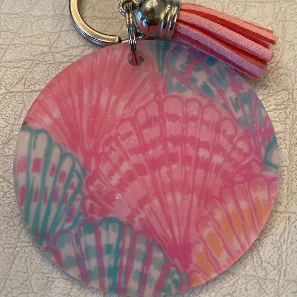 Pink‎ & Blue Sea Shell keychain / bag charm
